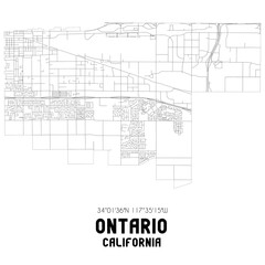Ontario California. US street map with black and white lines.