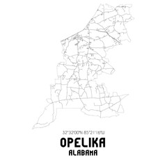 Opelika Alabama. US street map with black and white lines.