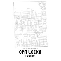 Opa Locka Florida. US street map with black and white lines.