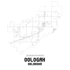 Oologah Oklahoma. US street map with black and white lines.