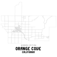 Orange Cove California. US street map with black and white lines.