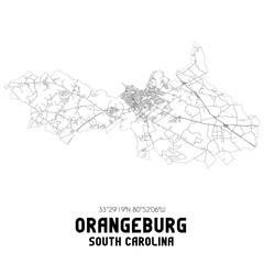 Orangeburg South Carolina. US street map with black and white lines.