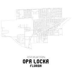 Opa Locka Florida. US street map with black and white lines.