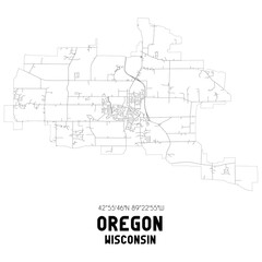 Oregon Wisconsin. US street map with black and white lines.