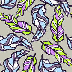 Nature seamless vector pattern with hand drawn twig, tree branch with leaves, tropical summer time. Ecological rural theme for poster print, wrapping paper, wallpaper, clothes textile, fabric design.