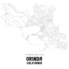 Orinda California. US street map with black and white lines.