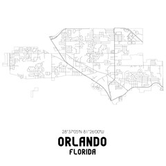 Orlando Florida. US street map with black and white lines.