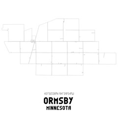 Ormsby Minnesota. US street map with black and white lines.