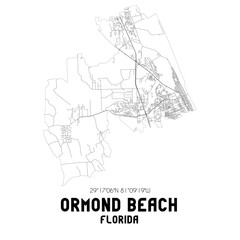 Ormond Beach Florida. US street map with black and white lines.