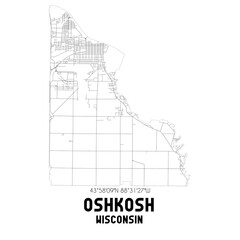 Oshkosh Wisconsin. US street map with black and white lines.