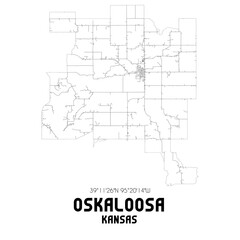 Oskaloosa Kansas. US street map with black and white lines.