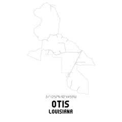 Otis Louisiana. US street map with black and white lines.