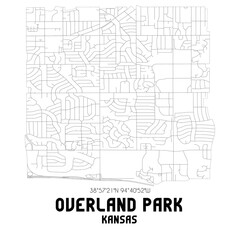 Obraz premium Overland Park Kansas. US street map with black and white lines.
