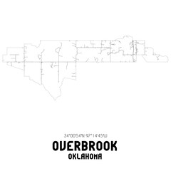 Overbrook Oklahoma. US street map with black and white lines.