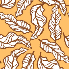 Nature seamless vector pattern with hand drawn twig, tree branch with leaves, tropical summer time. Ecological rural theme for poster print, wrapping paper, wallpaper, clothes textile, fabric design.