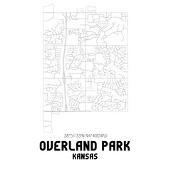 Overland Park Kansas. US street map with black and white lines.