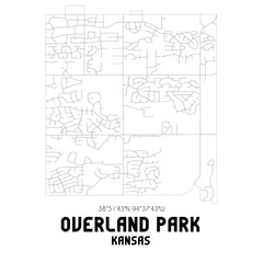 Overland Park Kansas. US street map with black and white lines.