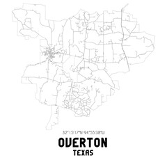 Overton Texas. US street map with black and white lines.