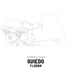 Oviedo Florida. US street map with black and white lines.