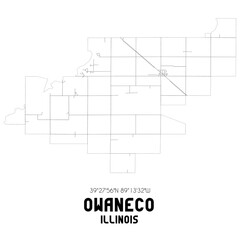 Owaneco Illinois. US street map with black and white lines.