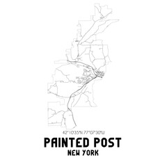 Painted Post New York. US street map with black and white lines.