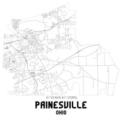 Fototapeta na wymiar Painesville Ohio. US street map with black and white lines.