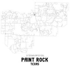 Paint Rock Texas. US street map with black and white lines.