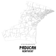 Paducah Kentucky. US street map with black and white lines.