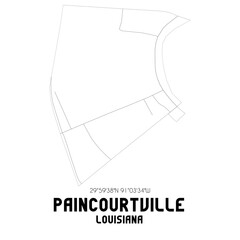 Paincourtville Louisiana. US street map with black and white lines.