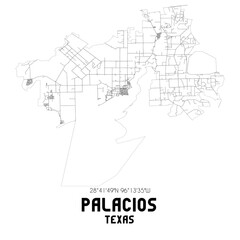 Palacios Texas. US street map with black and white lines.