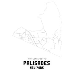 Palisades New York. US street map with black and white lines.