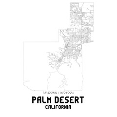 Palm Desert California. US street map with black and white lines.