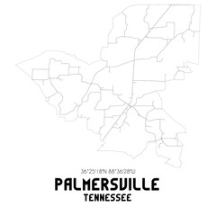 Palmersville Tennessee. US street map with black and white lines.