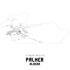 Palmer Alaska. US street map with black and white lines.