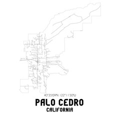 Palo Cedro California. US street map with black and white lines.