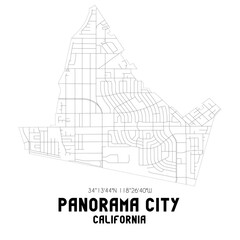 Panorama City California. US street map with black and white lines.