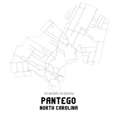 Pantego North Carolina. US street map with black and white lines.