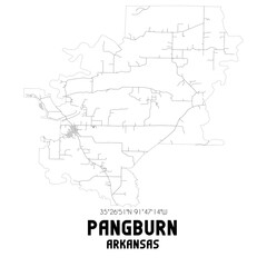 Pangburn Arkansas. US street map with black and white lines.