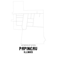 Papineau Illinois. US street map with black and white lines.