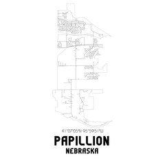 Papillion Nebraska. US street map with black and white lines.