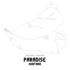 Paradise Montana. US street map with black and white lines.