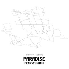 Paradise Pennsylvania. US street map with black and white lines.