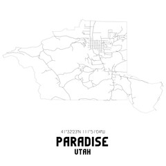 Paradise Utah. US street map with black and white lines.