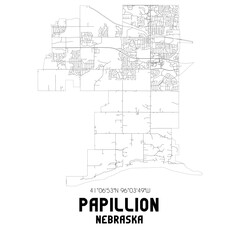 Papillion Nebraska. US street map with black and white lines.