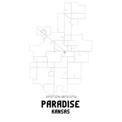 Paradise Kansas. US street map with black and white lines.