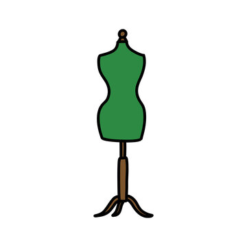 sewing mannequin doodle icon, vector color line illustration
