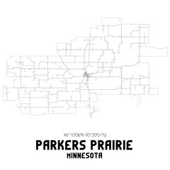 Parkers Prairie Minnesota. US street map with black and white lines.