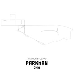 Parkman Ohio. US street map with black and white lines.