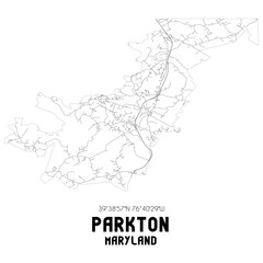 Parkton Maryland. US street map with black and white lines.