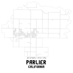 Parlier California. US street map with black and white lines.